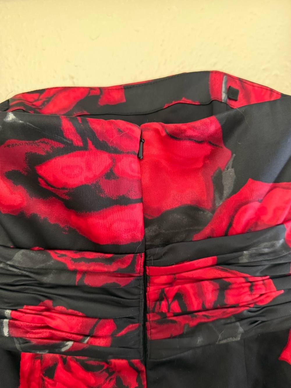 White House Black Market Black Strapless Dress with Red Rose Print - Picture 4 of 7